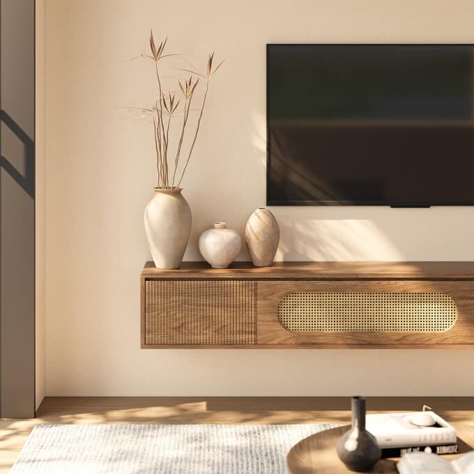 70.86-Inch Floating TV Stand, Wooden Wall Mounted Entertainment Center