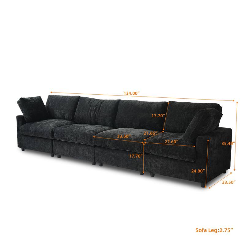 Minimalist Upholstered Cushion Sofa 4-Seater Chenille Modular Sectional Couch for Living Room