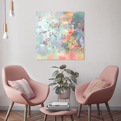 Oliver Gal 'Michaela Nessim - Midsummer flower crown' Floral and Botanical Wall Art Canvas Print Florals - Blue, Pink