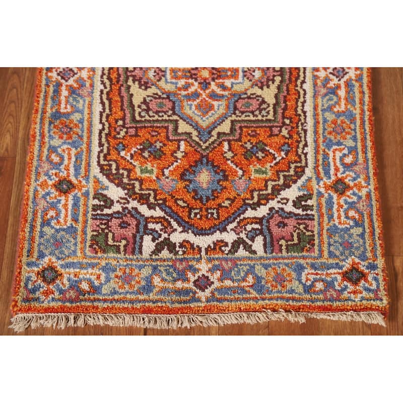 Geometric Orange Heriz Serapi Indian Rug Hand-Knotted Wool Carpet - 2'0"x 3'0"