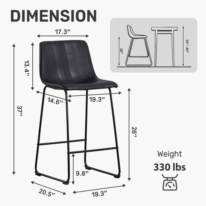 FERPIT Set of 2 Faux Leather Armless Counter Height Bar Stools with Metal Legs and Footrest