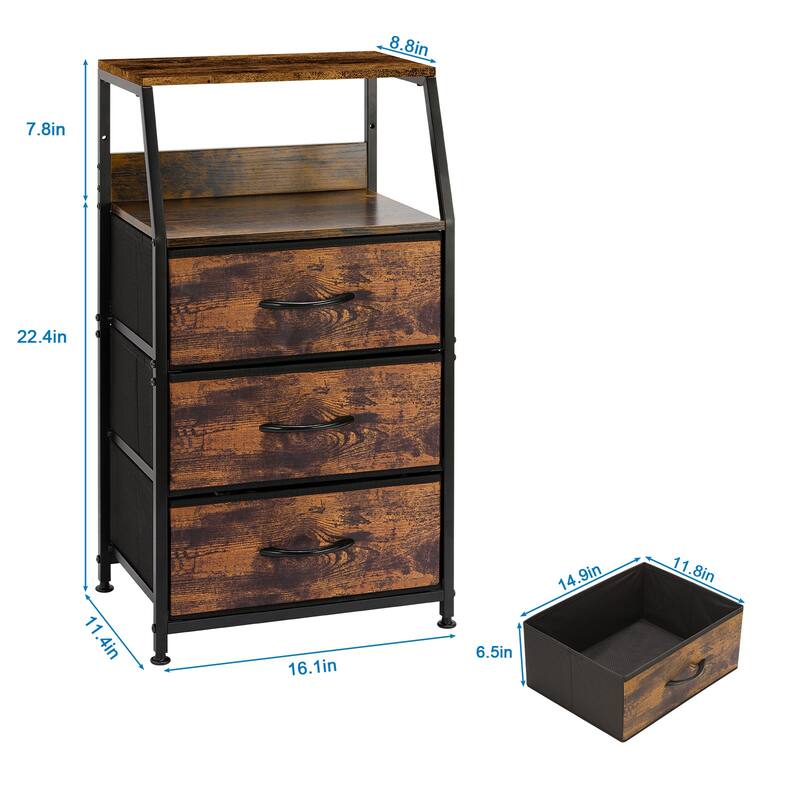 Nightstand Drawer Dresser, Vertical Side Table with Fabric Drawers