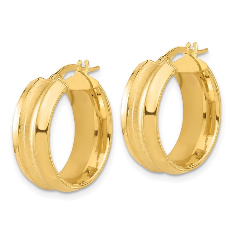 Curata 14k Yellow Gold Polished and Brushed Hoop Earrings - 19.26x19.37mm