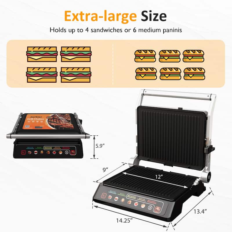 Indoor Grill & Griddle with Preset Menu, 1600W - N/A