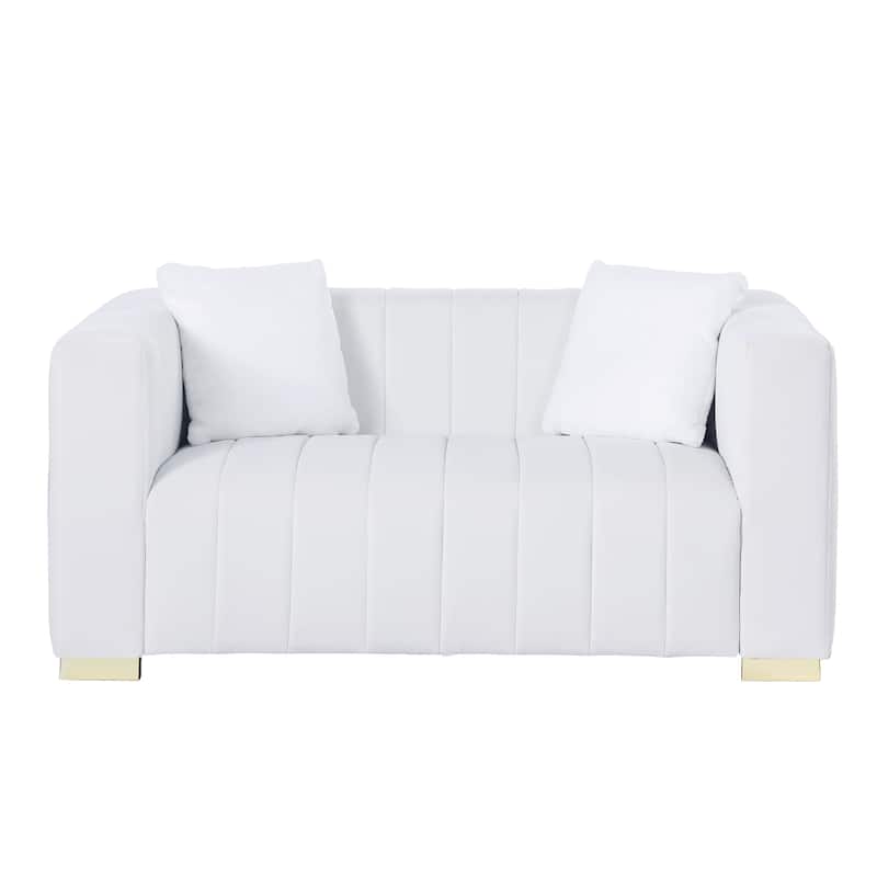 Modern White Velvet Loveseat Sofa with Clean Lines and Premium Features