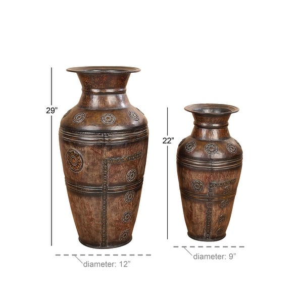 dimension image slide 1 of 2, Brown Iron Metal Rustic Eclectic Vase Duo (Set of 2)