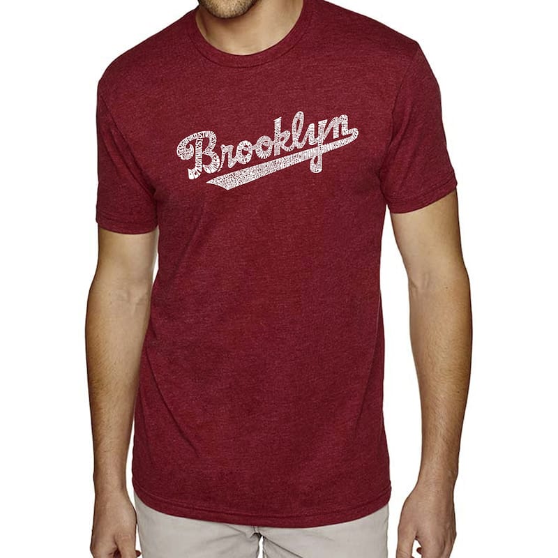 LA Pop Art Men's Premium Blend Word Art T-shirt - Brooklyn Neighborhoods - Burgundy - 3XL
