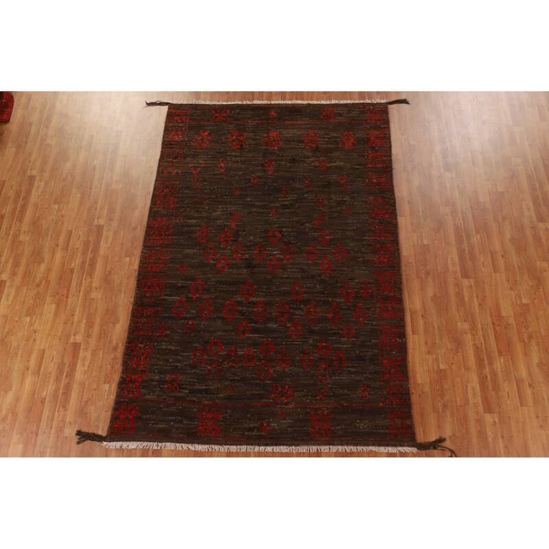 Dark Brown Tribal Moroccan Oriental Area Rug Hand-knotted Wool Carpet - 6'7" x 9'11"