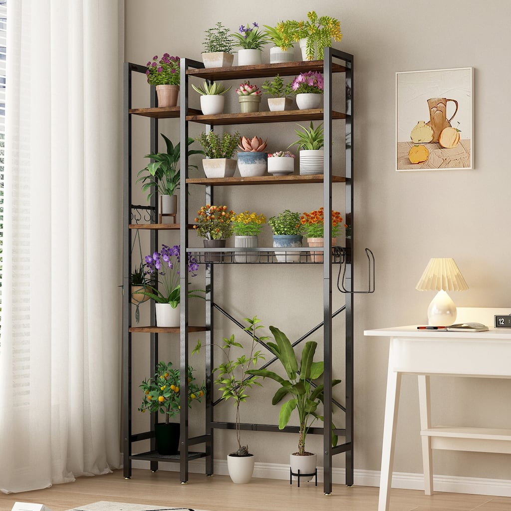 8-Tier Over The Toilet Storage with Side Rack, Over Toilet Storage Rack with Adjustable Shelf & Drain Basket