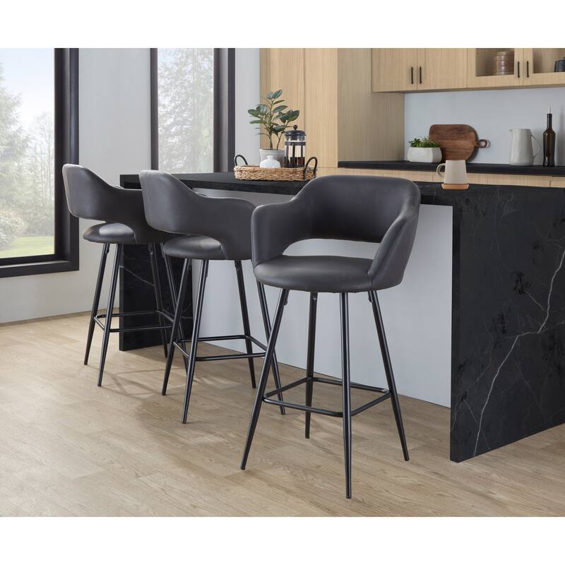 Porch & Den Vallen 26" Fixed-Height Faux Leather Counter Stool with Metal Legs & Square Footrest (Set of 2)