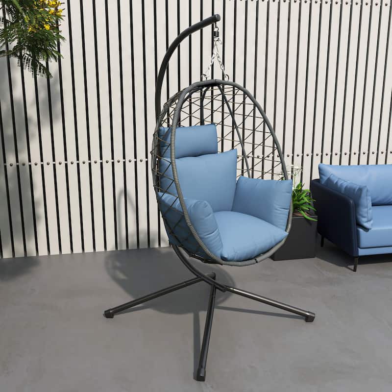 LeisureMod Summit Foldable Hanging Egg Swing Chair with Removable Cushion for Porch, Patio, Backyard, Garden, Lounge
