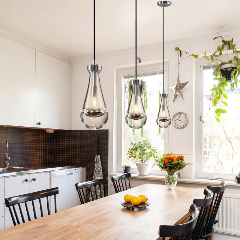 KAYLA Farmhouse Chandelier for Staircase, Foyer, Glass Pendant Light Fixture for Kitchen Island (Bulb Included)