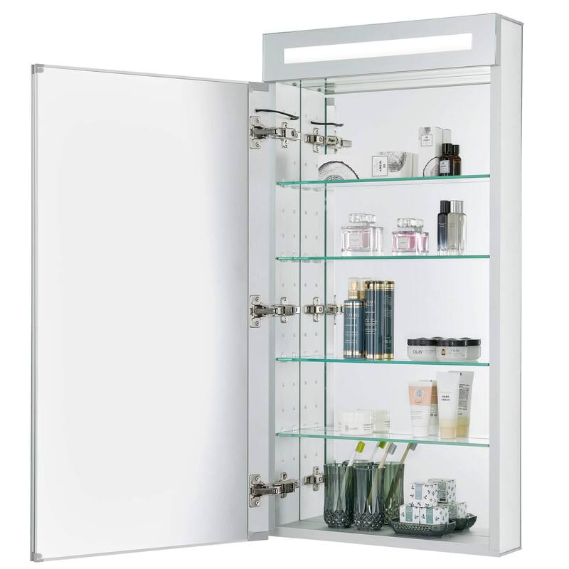 Bathroom Medicine Cabinet, Aluminum, Recessed/Surface Mount, Mirrored Interior w/LED