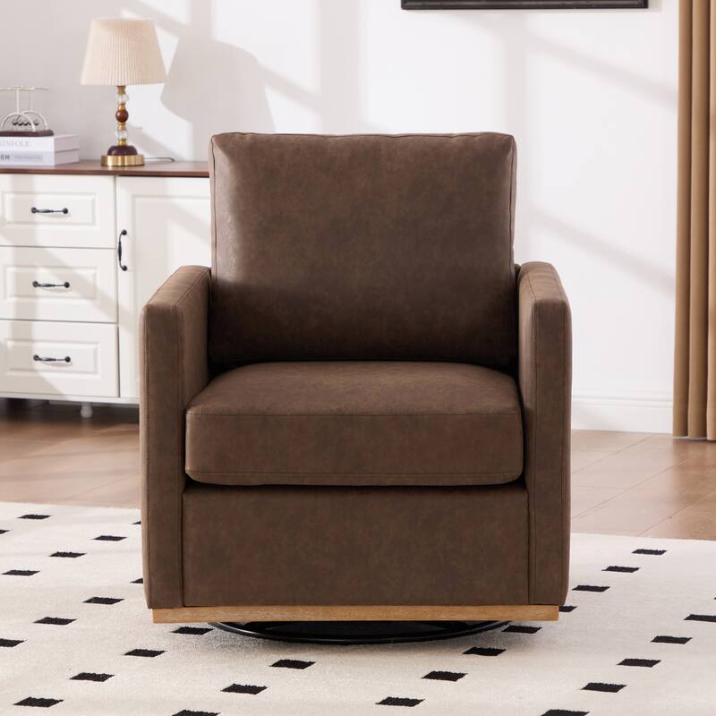 Modern PU Swivel Accent Chair with Armrest and Metal Base