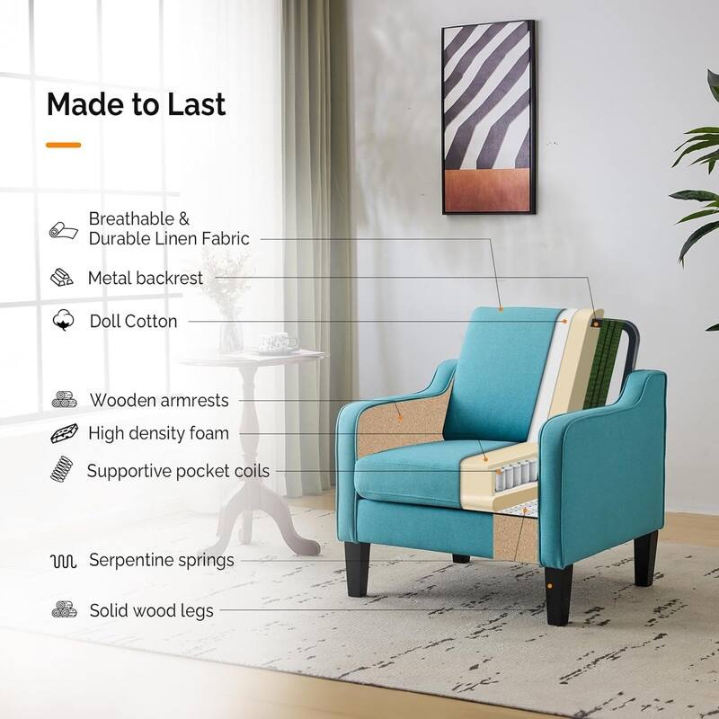 VINGLI Mid Century Modern Fabric Accent Chair