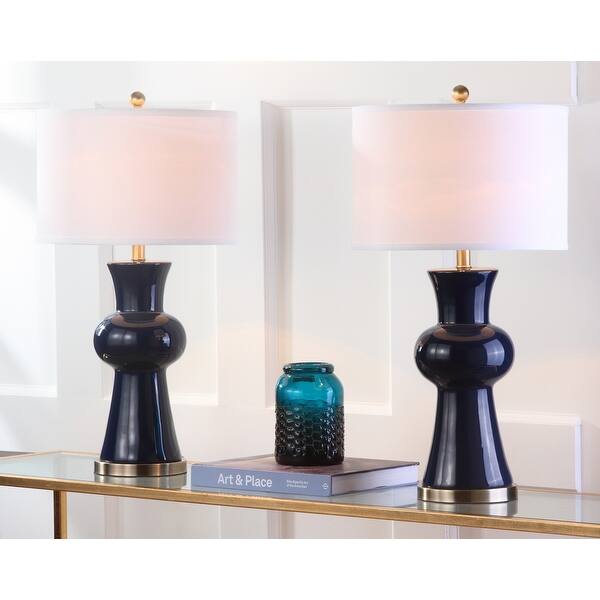 slide 2 of 16, SAFAVIEH Lighting 30 inch Navy Lola Column Lamp (Set of 2)