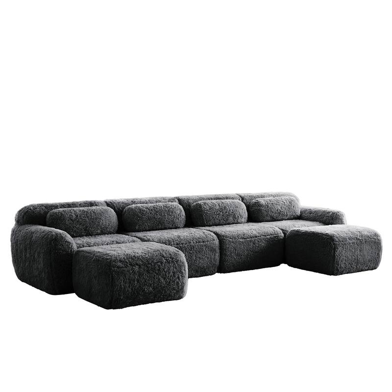 Homy Casa Modular Sectional Sofa, Dark Grey Plush Fabric with Non-Slip Base, No Assembly Living Room Couch with Pillows