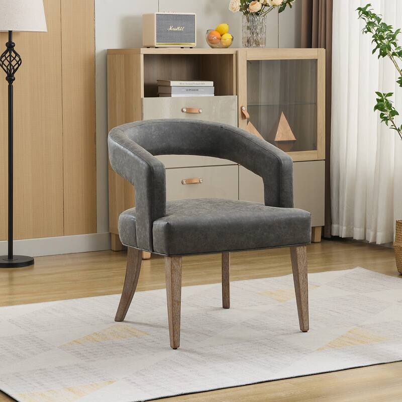 Roomfitters Barrel Accent Chair, Open Back Upholstered Dining Chair with Weathered Wood Legs for Dining Room or Living Room