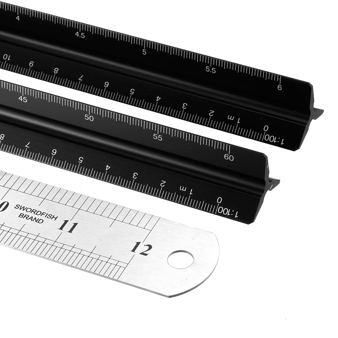 30cm/12" Triangular Plastic Tri Scale Metal Ruler Survey Scale Rules Buil F5V8 