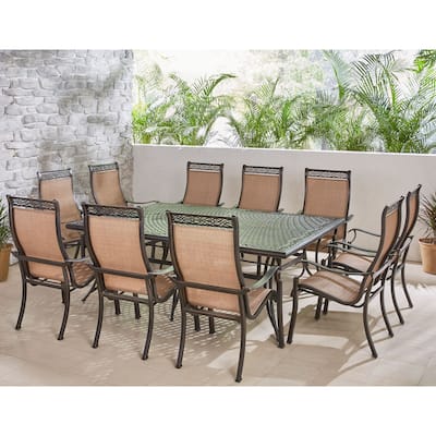 Hanover Manor 11-Piece Dining Set with 10 Sling Chairs and an Extra-Large 60" x 84" Cast-Top Dining Table