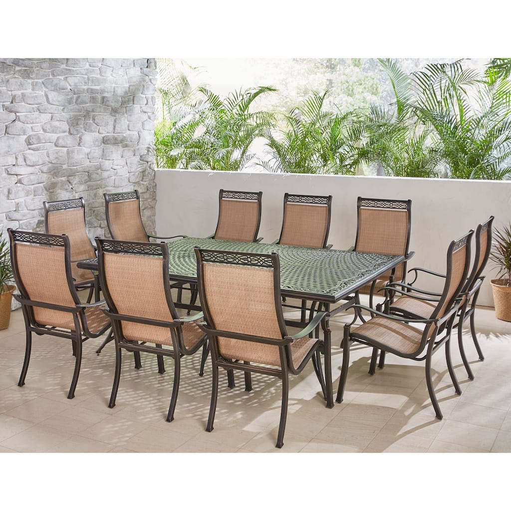 Hanover Manor 11-Piece Dining Set with 10 Sling Chairs and an Extra-Large 60" x 84" Cast-Top Dining Table