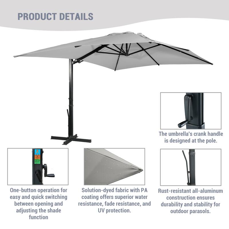 10 x 13ft Patio Rectangular Cantilever Market Umbrella With Stand