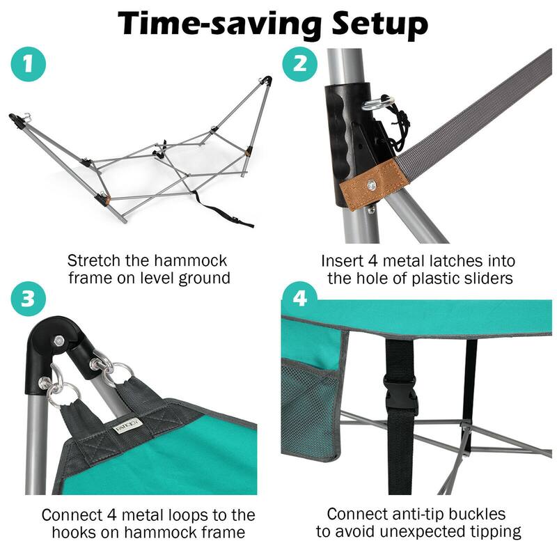Gymax Folding Hammock Indoor & Outdoor Hammock with Side Pocket & Iron