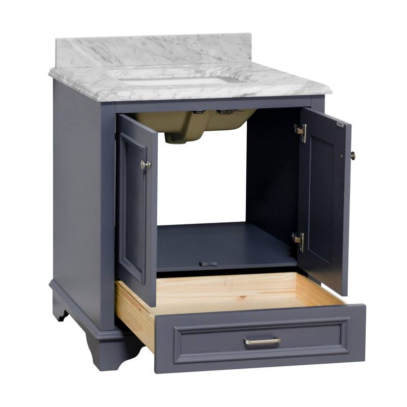KitchenBathCollection Nantucket 30" Bathroom Vanity with Carrara Marble Top