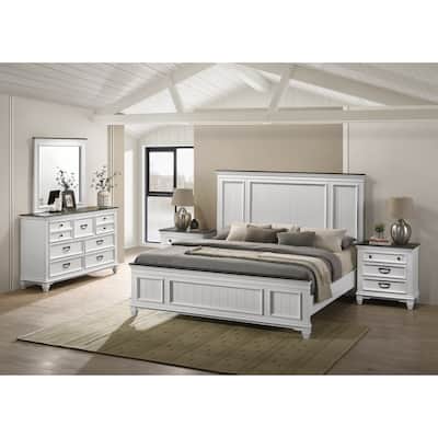 Clelane Wood Bedroom Set with Shiplap Panel King Bed, Dresser, Mirror, and two Nightstands