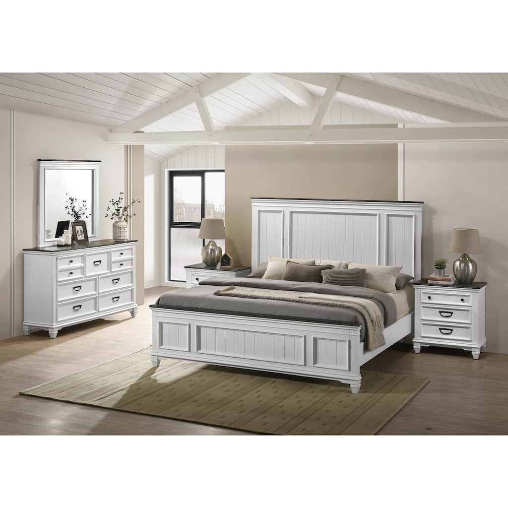 Clelane Wood Bedroom Set with Shiplap Panel King Bed, Dresser, Mirror, and two Nightstands
