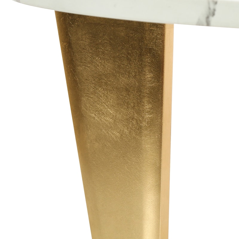 Modern Glam Round Coffee Table Golden Legs with White Faux Marble Veneer - 35.4" W x 17.7" H