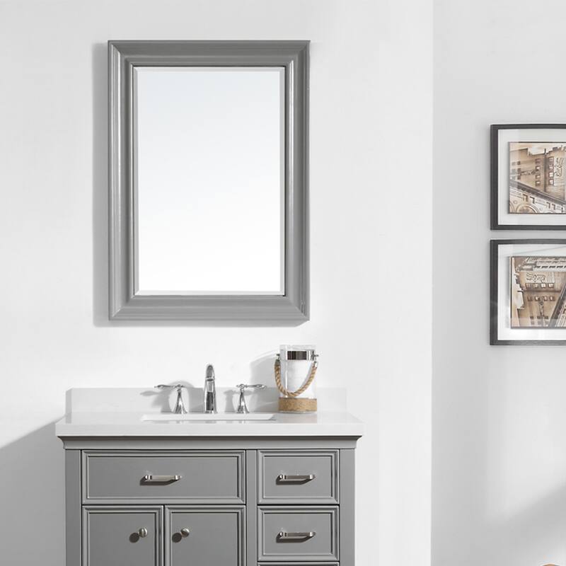 Charlotte 30 Inch Rectangular Bathroom/Vanity Framed Wall Mirror In Grey - 30 inches