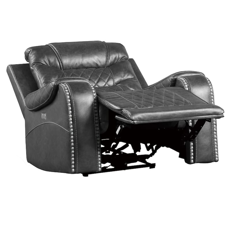 Paul 38 Inch Power Swivel Glider Recliner Chair, USB, Gray Faux Leather
