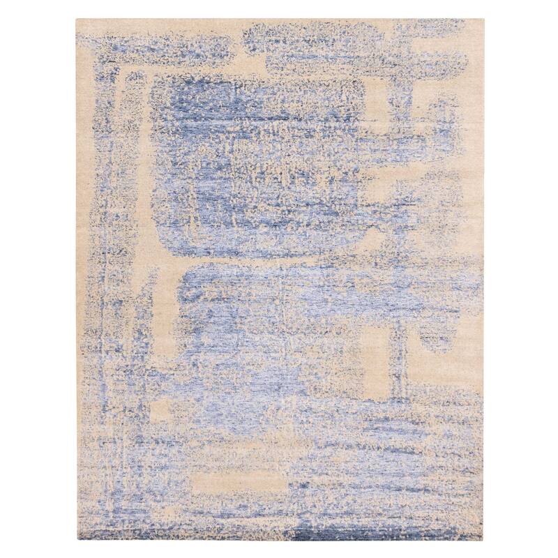 ECARPETGALLERY Hand Loomed Elysian Dark Blue, Light Khaki Rug - 7'10 x 9'11