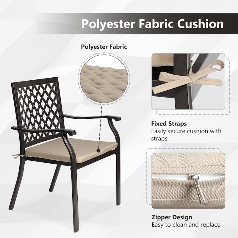 Aoodor Outdoor Patio Metal Stackable Dining Chairs 2-Piece Set with Curved Armrests and Strapped Seat Cushions