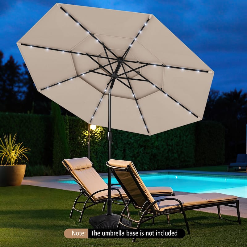 Gymax 10 FT Solar Patio Umbrella w/ 32 LED Lights 3-Tier Vented Top