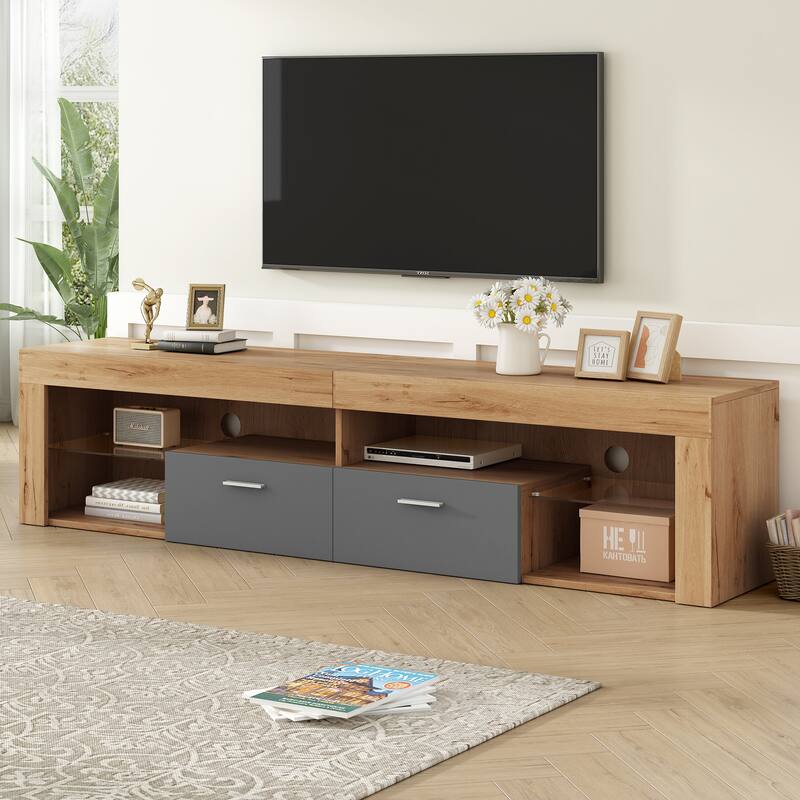 Freestanding TV Stands LED Light Entertainment Center, Media Console with 6 Storage Cabinets, TV Cabinet for TVs up to 80"