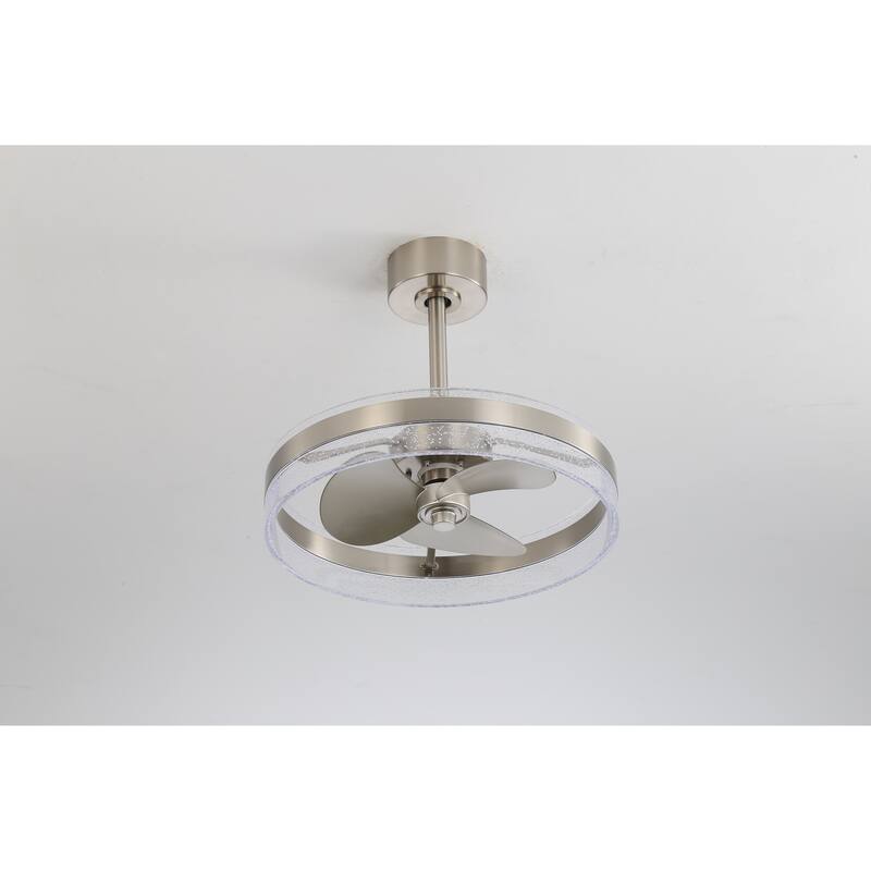 20 Inch Wet Rated Caged Ceiling Fan With Light and Remote Control Dimmable LED Chandelier - Silver