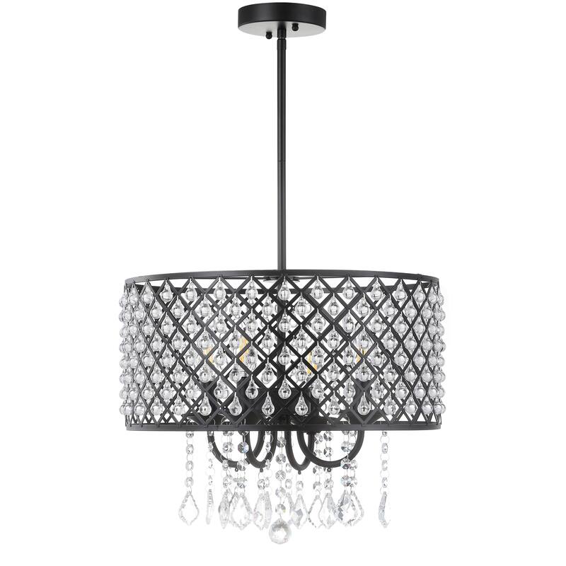 Avah Metal/Crystal Adjustable LED Drop Chandelier, Black/Clear by JONATHAN Y
