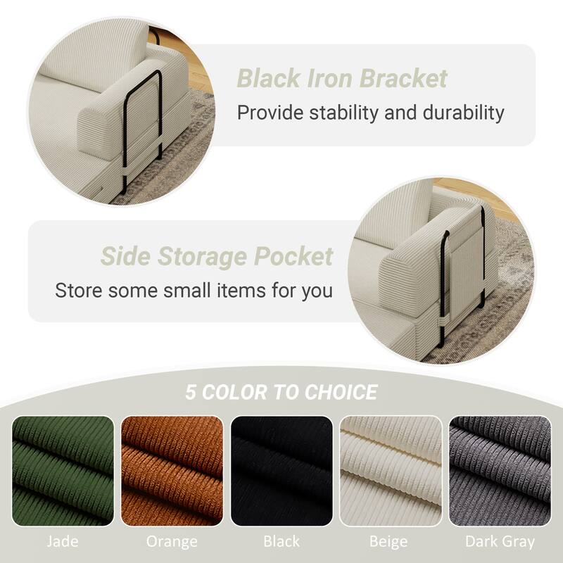 Convertible Sleeper Sofa Bed with Cylindrical Pillow - Corduroy Folding Mattress Couch with Fixed-Shape Frame