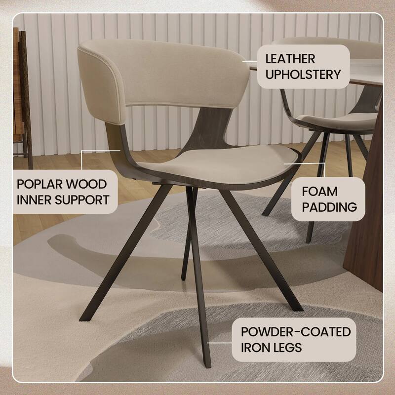 Nymia Upholstered Dining Chair with Saddle Seat - Velvet or Leather Accent Chair with Open Back and Iron Legs Set of 4