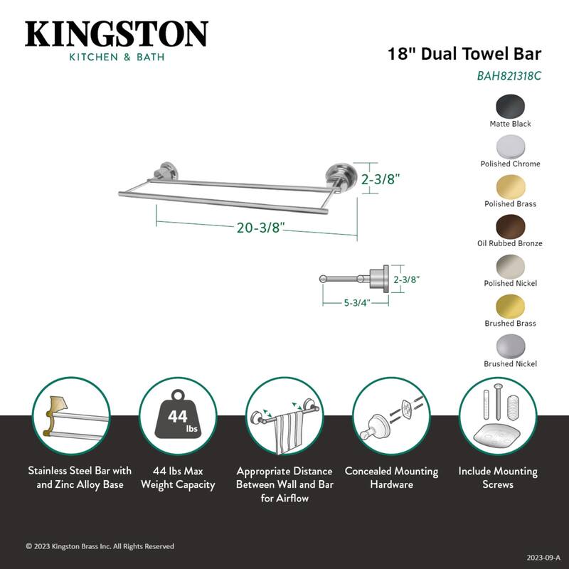 Kingston Brass Concord 18-Inch Double Towel Bar
