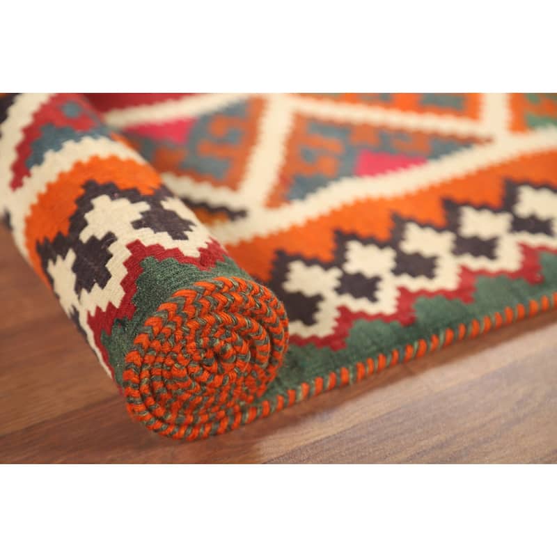 Kilim Qashqai Persian Rug Flatweave Wool Carpet - 4'10" x 9'1"