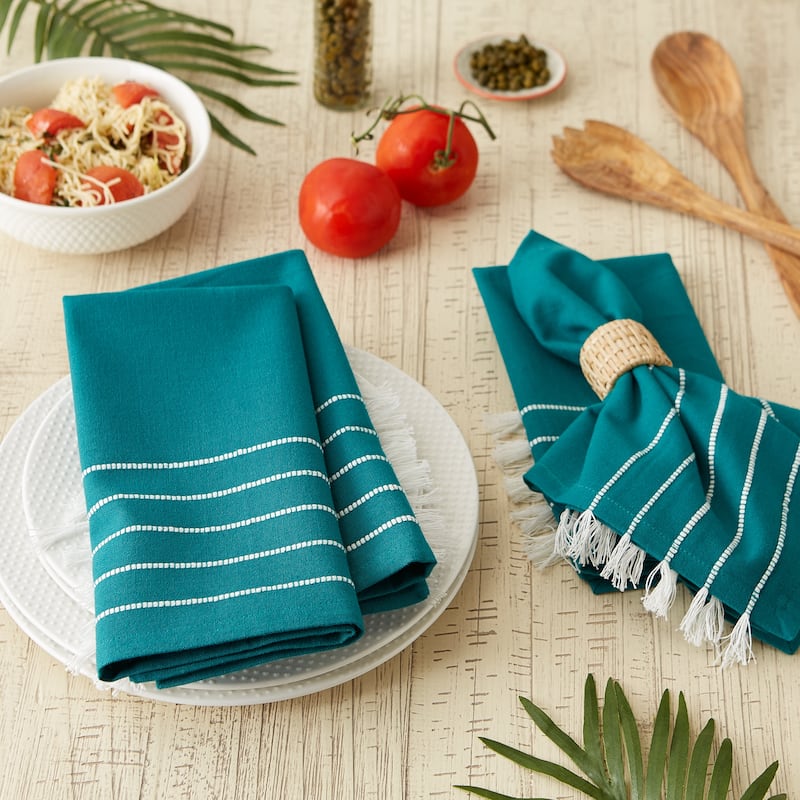 Navy and Off-White Stripe Tassel Napkin (Set of 4)