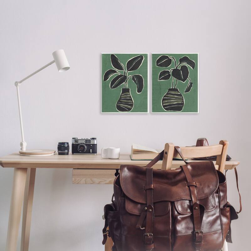 Stupell Green Toned House Plants Wall Plaque Art Design By June Erica Vess (Set of 2)