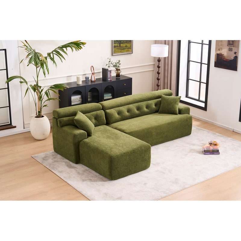 Convertible Chaise Sectional Sofa, Full Compression Sponge L-Shape - Antique Green