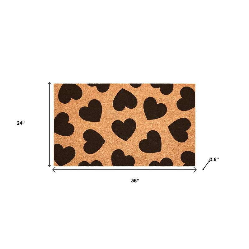 HomeRoots 24" X 36" Brown And Black Hearts Outdoor Coir Door Mat - 24.00' X '36.00