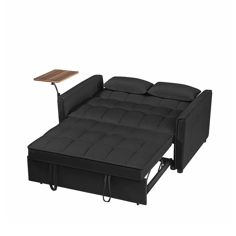 Velvet Loveseat Convertible Pull-out Sleeper Sofa Bed, Futon Sofa with 2 Pillows & phone Holder Pocket Recliner Sofa