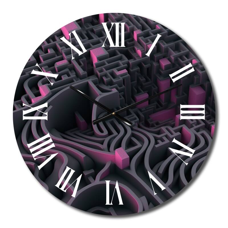 Designart "Futuristic Labyrinth Purple Maze Matrix II" Modern Geometric Oversized Wall Clock