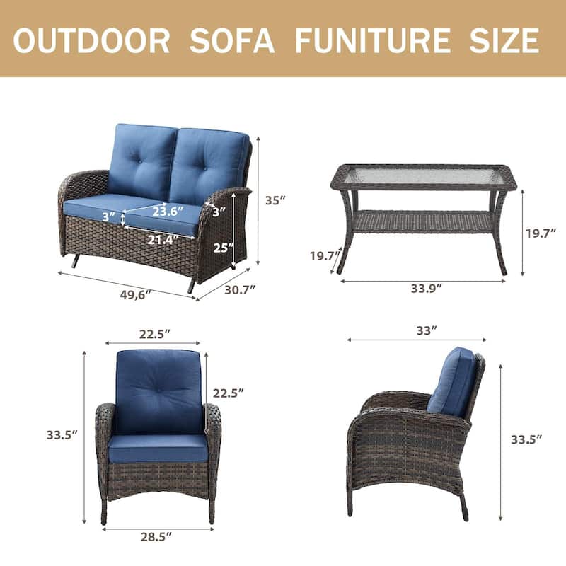 4 Pieces Outdoor Glider Sofa with Chair - Brown